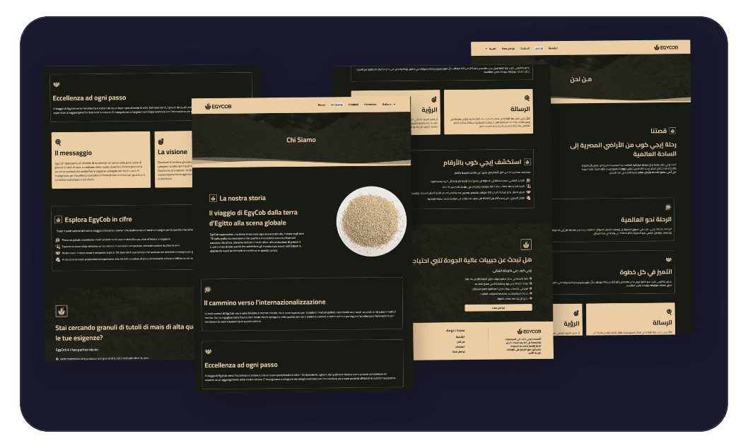 تطوير موقع شركة ثنائي اللغة (عربي وإيطالي) لشركة إيجي كوب لضمان الوصول للمستوردين الدوليين.